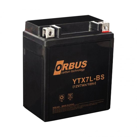 AKÜ 12 VOLT 7 AMPER ORBUS YTX7L-BS ASİT İÇİNDE KARBON BİSİKLET AKÜSÜ (81)