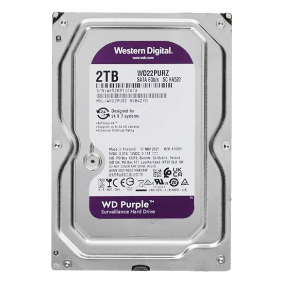 WESTERN DIGITAL PURPLE WD22PURZ 2 TB SATA 6GB/S 7/24 GÜVENLİK HARDDISK (81)