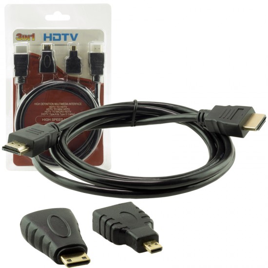 HDMI KABLO 1.5 METRE 3LÜ SET  (MICRO HDMI HDMI*MİNİ HDMI HDMI) (81)