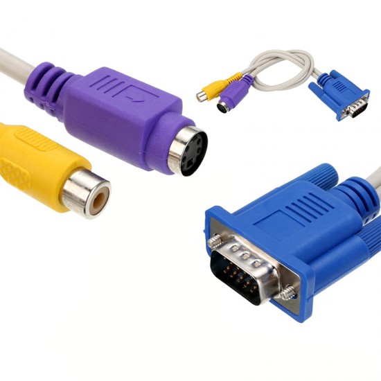 VGA 15 PİN ERKEK  / 1 RCA DİŞİ+MINI DIN DİŞİ 10 CM KABLO (81)