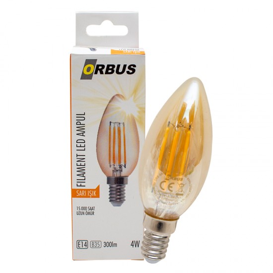 ORBUS ORB-BA3 FILAMENT BULB B35 4 WATT E14 300 LMN AMBER SARI LED AMPÜL (81)