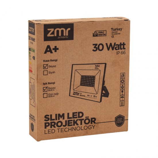 ZMR 30 WATT 6500K IP66 150* IŞIK AÇISI 220 VOLT SİYAH SLİM KASA LED PROJEKTÖR (81)