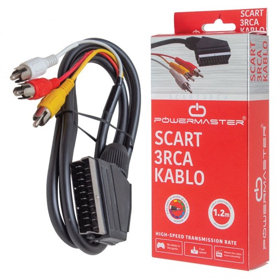 SCART 3 RCA KABLO 1.2 METRE 7 MM SİYAH * SCART TOS KABLO KUTULU (81)