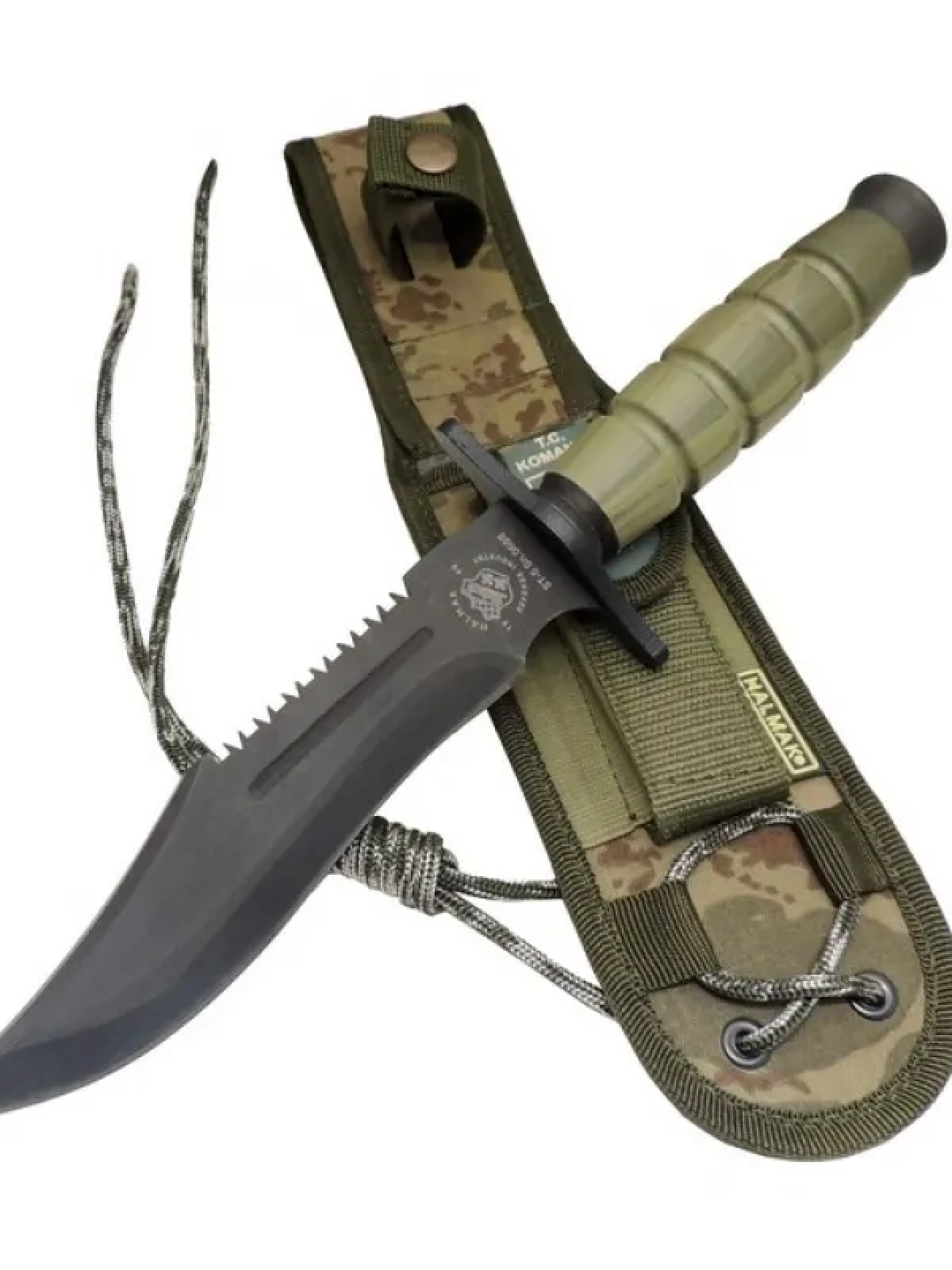 0698 Haki Komando Bıçağı 30cm -  Testere Detaylı, Oluklu, Kılıflı