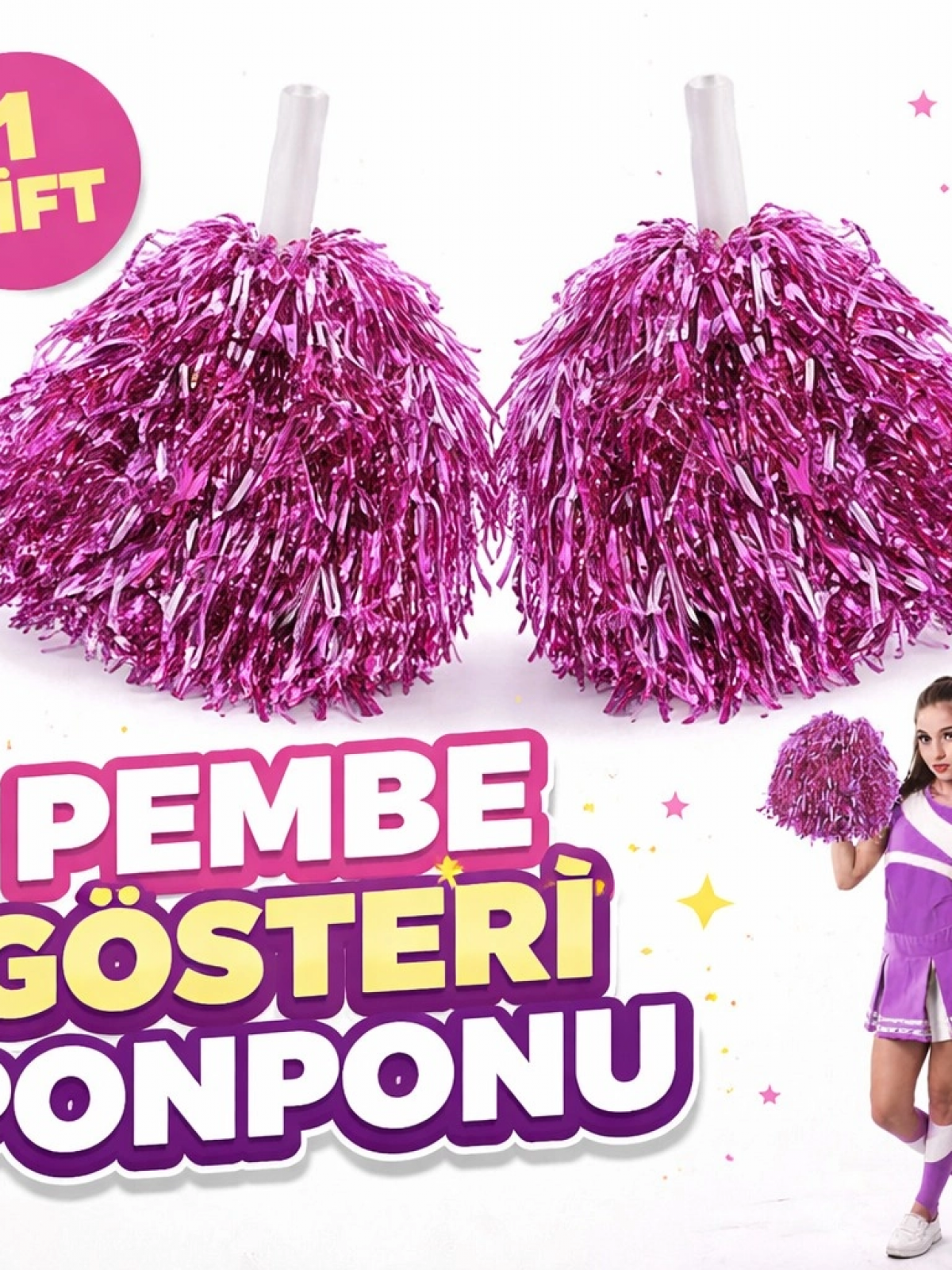 1 Çift ( 2 Adet ) Pembe Renk 23 Nisan 19 Mayıs 29 Ekim Okul Gösteri Ponponları