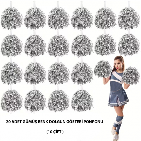 10 Çift ( 20 Adet ) Gümüş Renk 23 Nisan 19 Mayıs 29 Ekim Okul Gösteri Ponponları