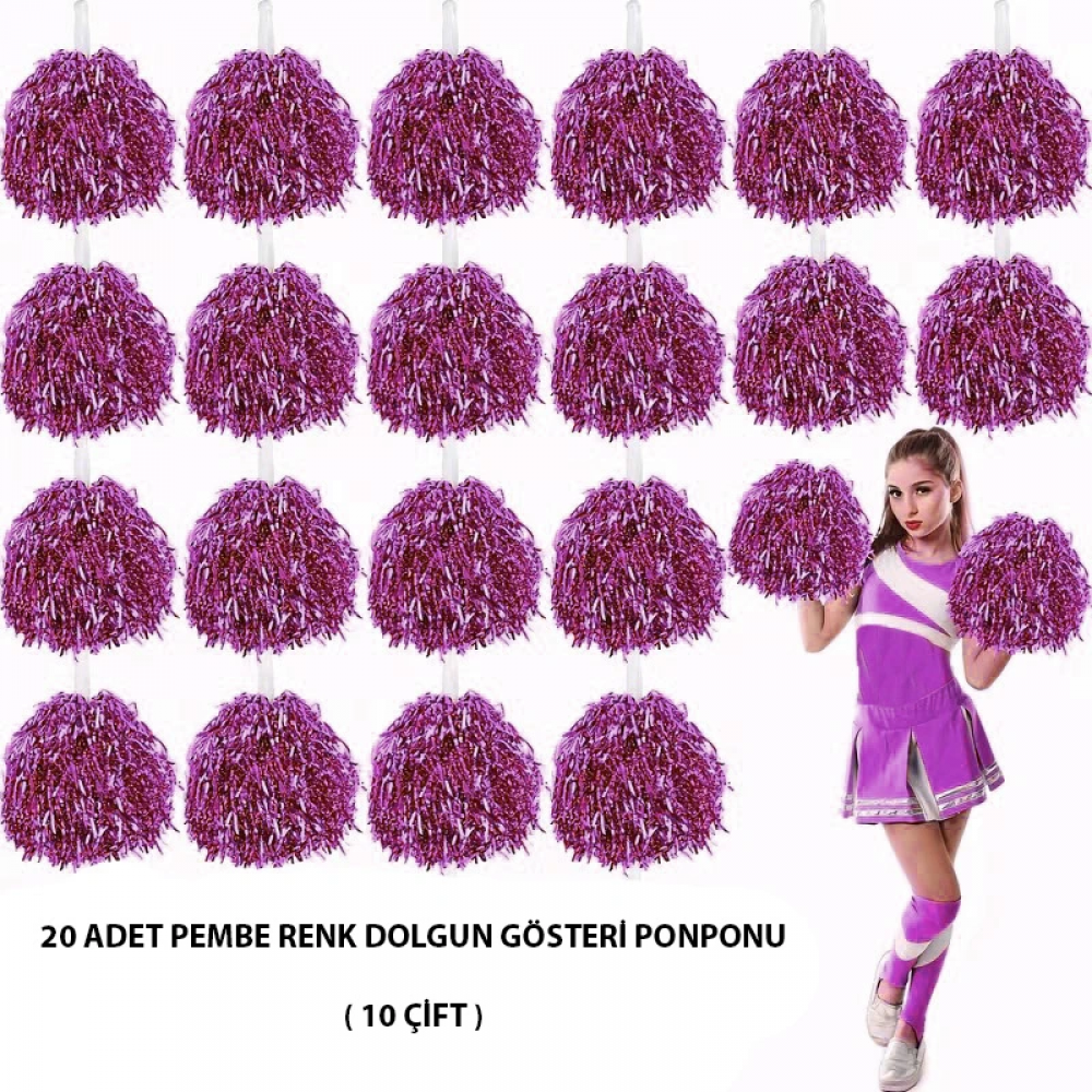 10 Çift ( 20 Adet ) Pembe Renk 23 Nisan 19 Mayıs 29 Ekim Okul Gösteri Ponponları