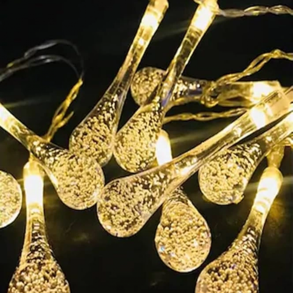 10 Led 2 Metre Sarı Kristal Su Damlası Güneş Enerjili Led Işık Solar Bahçe Ağaç Lamba Aydınlatması