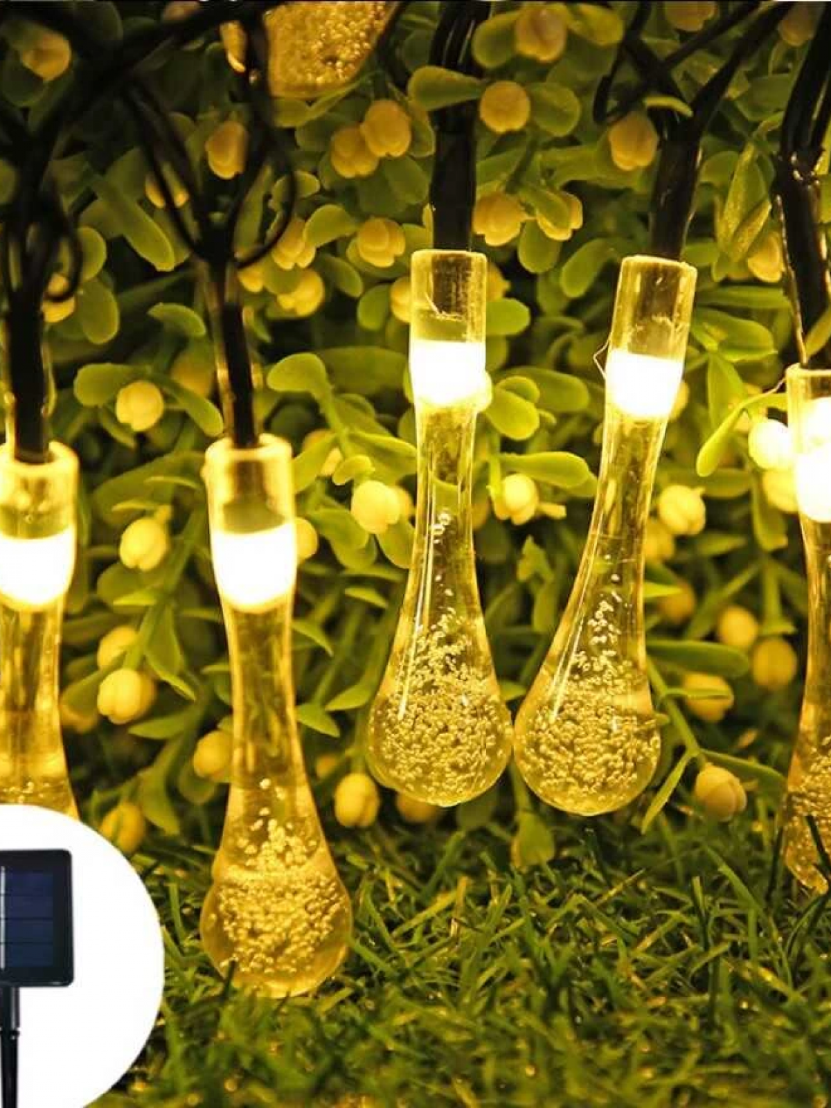 10 Led 2 Metre Sarı Kristal Su Damlası Güneş Enerjili Led Işık Solar Bahçe Ağaç Lamba Aydınlatması