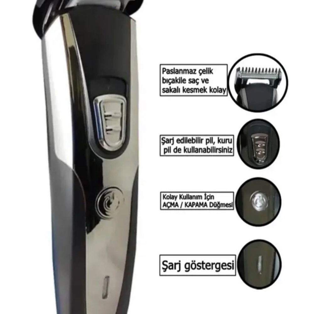 1019 Profesyonel Şarjlı Saç Sakal Ense Vücut Kılı Kesme Tıraş Makinesi Lazer Öncesi