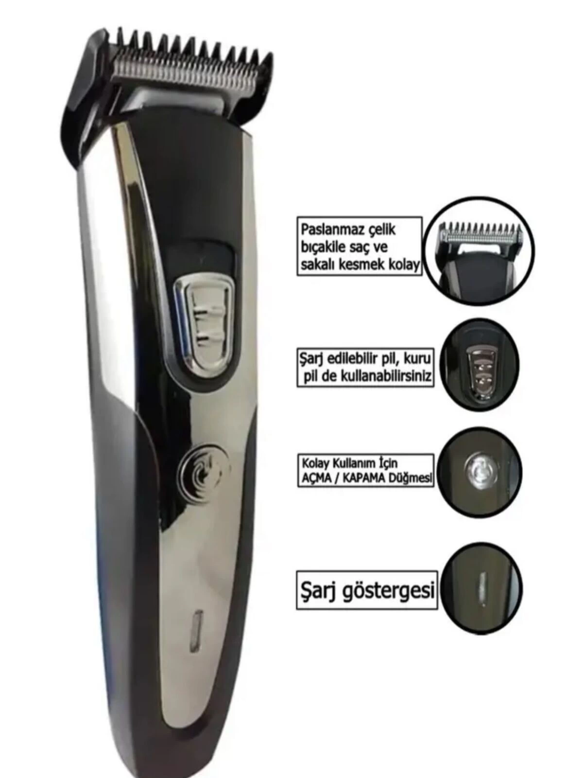 1019 Profesyonel Şarjlı Saç Sakal Ense Vücut Kılı Kesme Tıraş Makinesi Lazer Öncesi