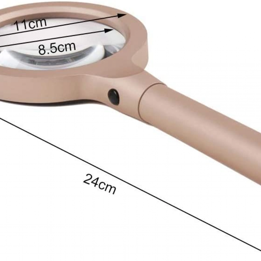 12 Led Işıklı 10x Büyüteç  ,yaşlılar Ve Çocuklar Için Okuma Saplı  Metal Büyüteç 8013