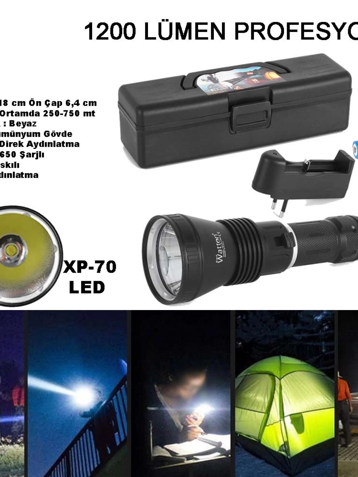 1200 Lümen Profesyonel Şarjlı El Feneri  Wt-655