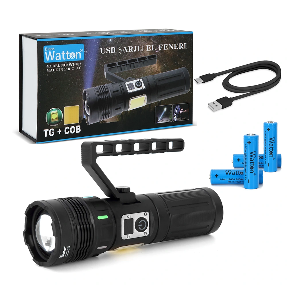 15.000 Lümen Tg+cob Led Şarjlı El Feneri Wt-703