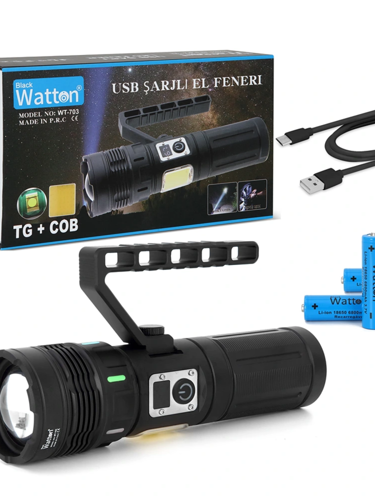 15.000 Lümen Tg+cob Led Şarjlı El Feneri Wt-703