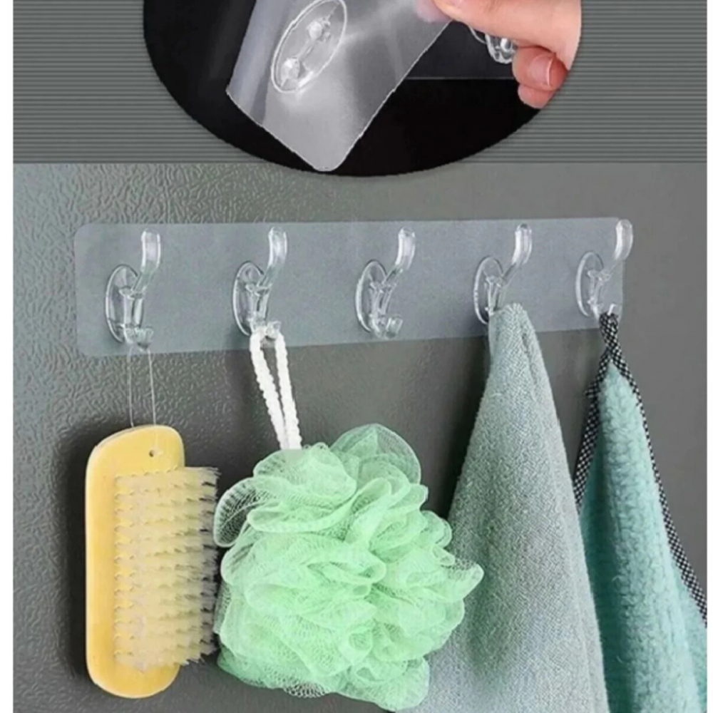2 Adet Kendinden Yapışkanlı Güçlü Şeffaf 5li Askılık - Kapı Arkası Mutfak Duvar Banyo