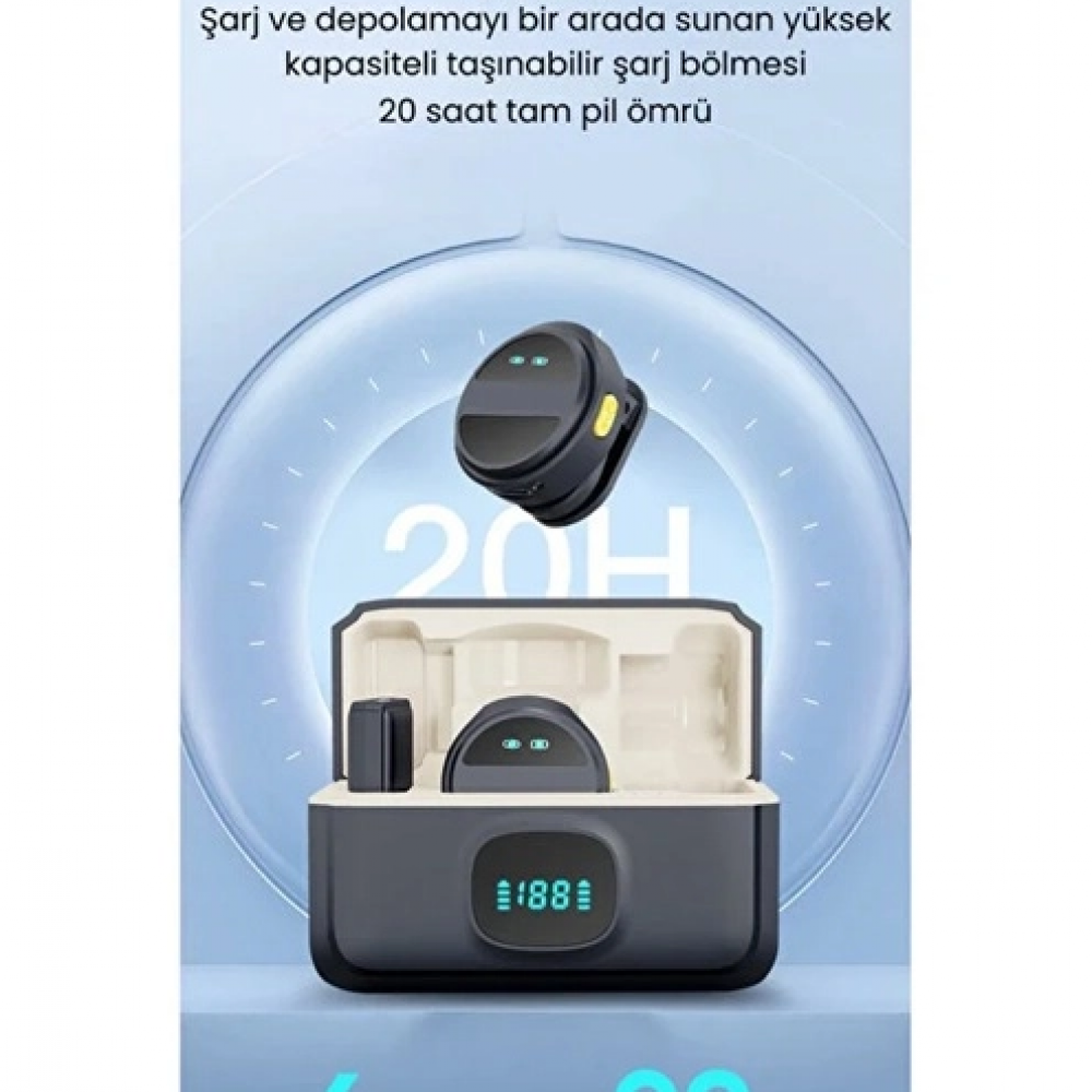 2 Adet Profesyonel Kablosuz Yaka Mikrofonu Lighting Uyumlu Manyetik Klipsli