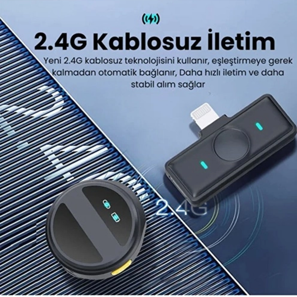 2 Adet Profesyonel Kablosuz Yaka Mikrofonu Lighting Uyumlu Manyetik Klipsli