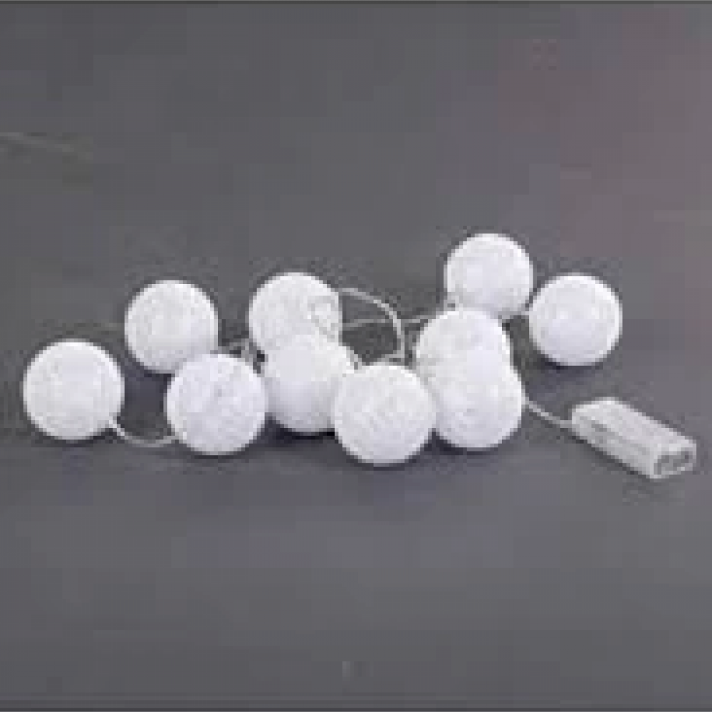 2m 10'lu Işıklı Beyaz Top Dekoratif Süs Pilli