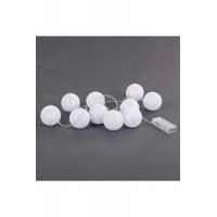 2m 10'lu Işıklı Beyaz Top Dekoratif Süs Pilli