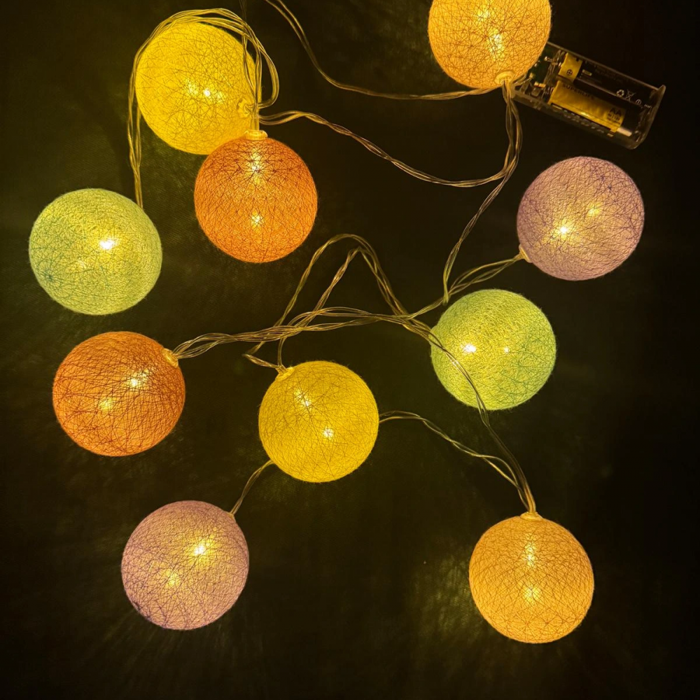 2m 10'lu Işıklı Renkli Top Dekoratif Süs Pilli Mz-312