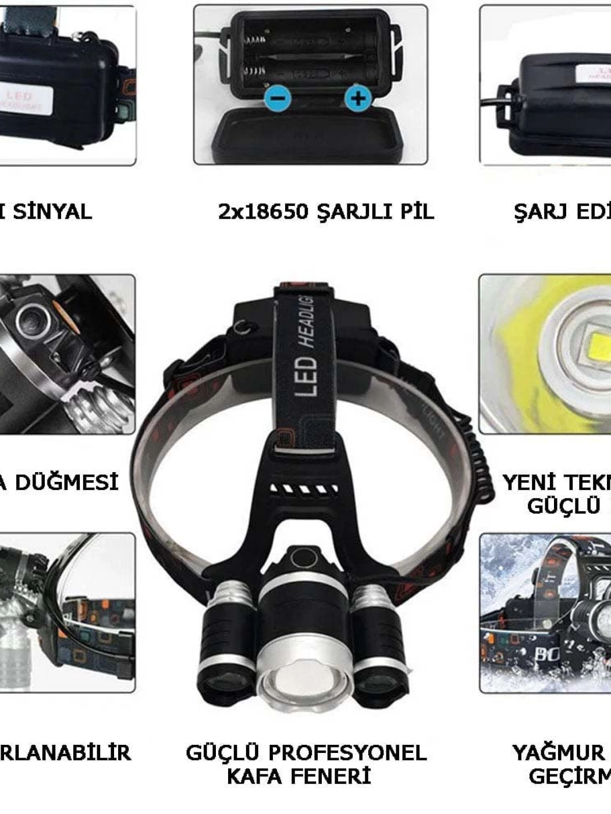 3 Başlıklı Şarjlı  Kafa Feneri   Wt-256