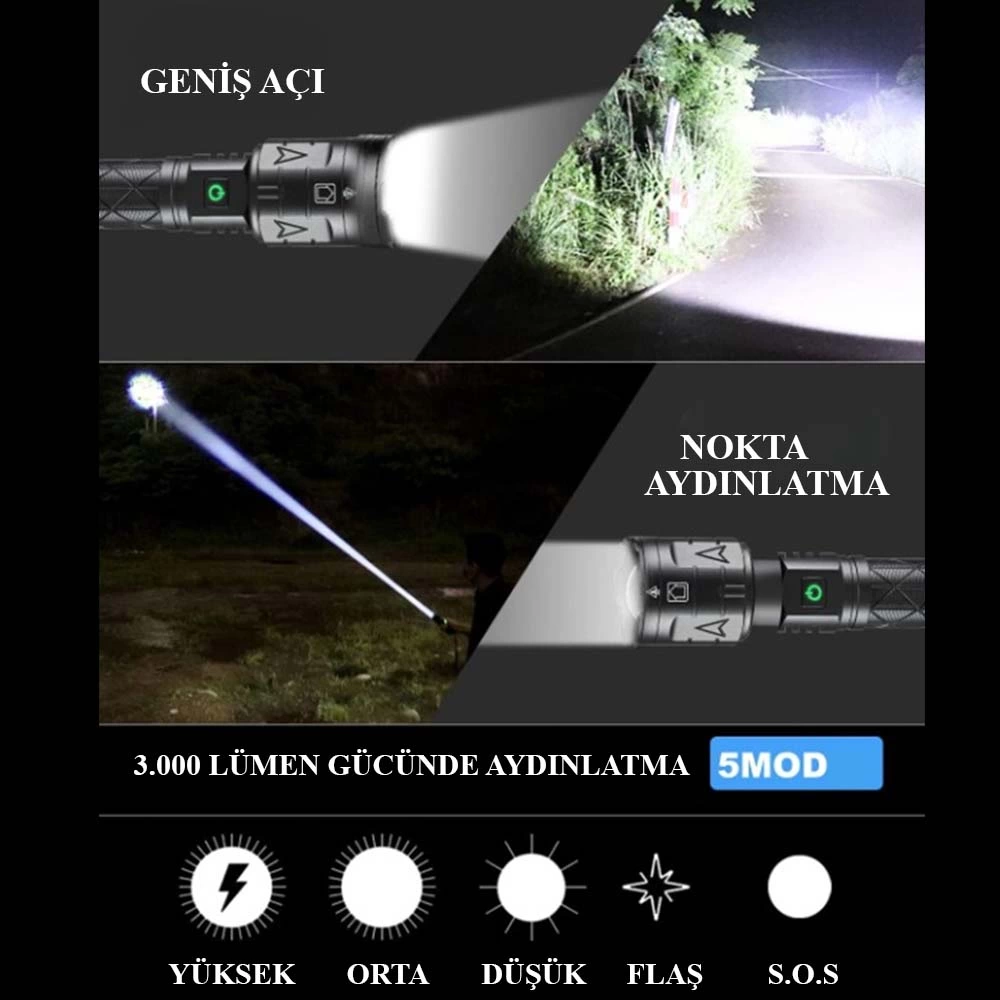 3000 Lümen Güçlü El Feneri  Wt-604