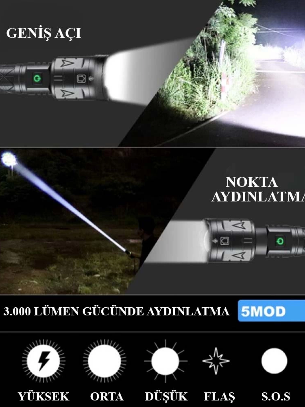 3000 Lümen Güçlü El Feneri  Wt-604