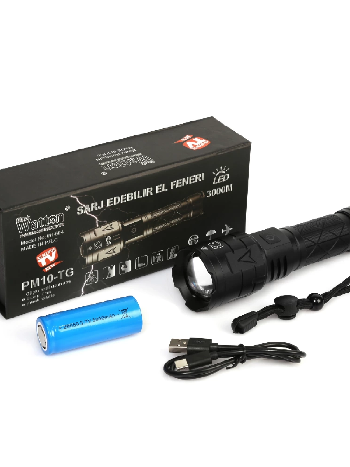 3000 Lümen Güçlü El Feneri  Wt-604