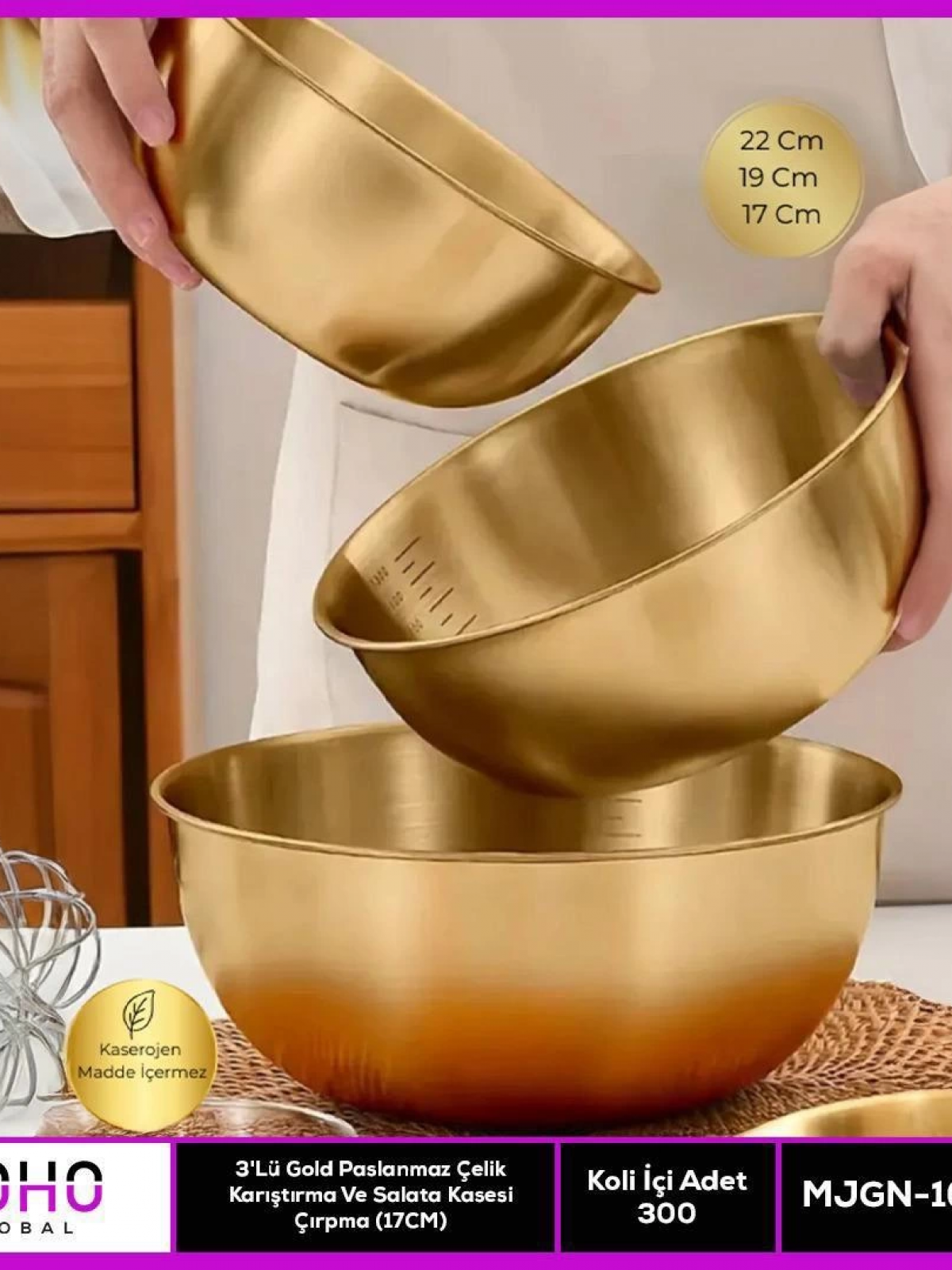 3lü Gold Paslanmaz Çelik Kase Seti