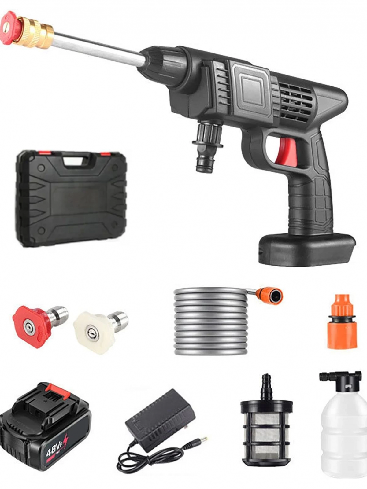 48v Şarjlı Çift Bataryalı Taşınabilir Basınçlı Oto Yıkama Bahçe Sulama Makinesi