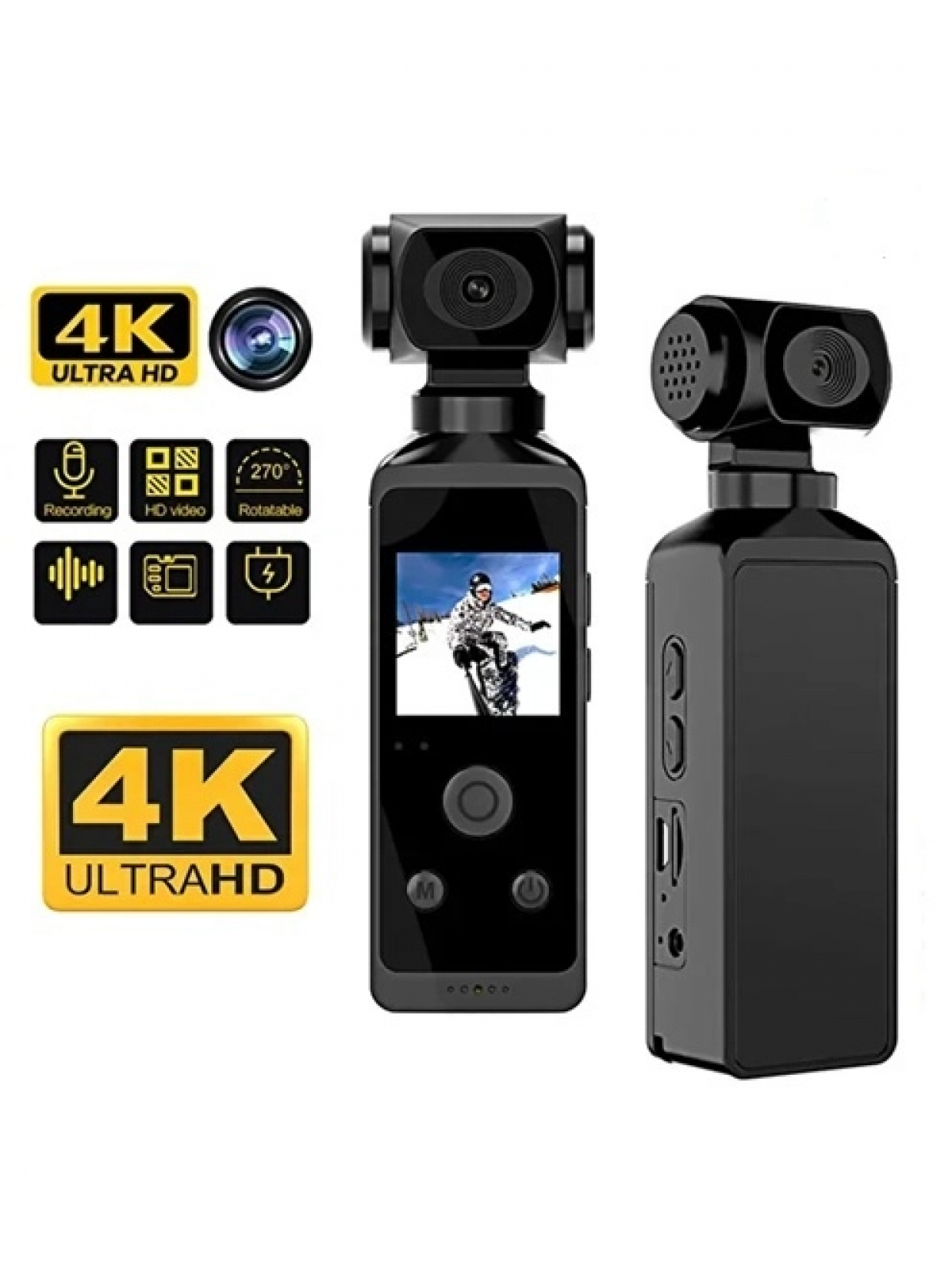 4k Ultra Hd Aksiyon Kamerası 270° Geniş Açı Döner Klips Su Geçirmez Kılıf Wifi Kamera