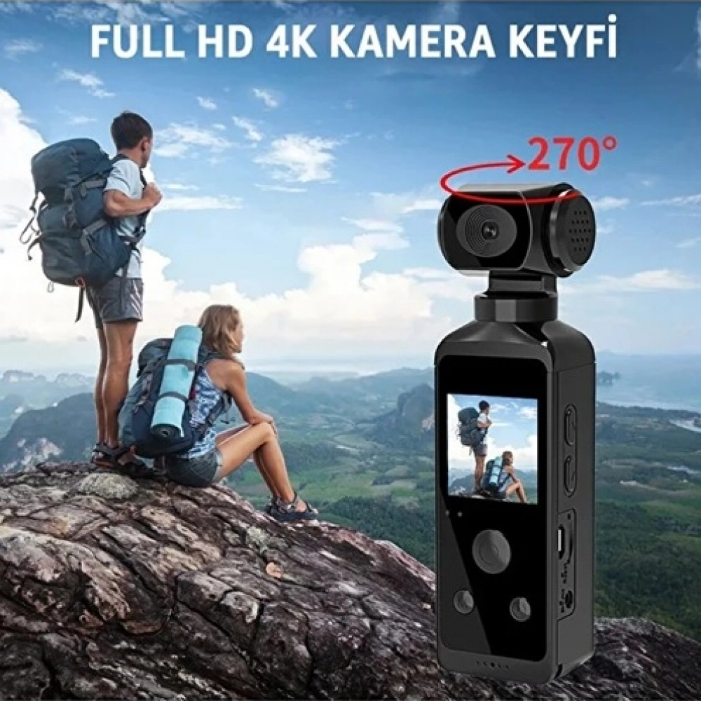 4k Ultra Hd Aksiyon Kamerası 270° Geniş Açı Döner Klips Su Geçirmez Kılıf Wifi Kamera