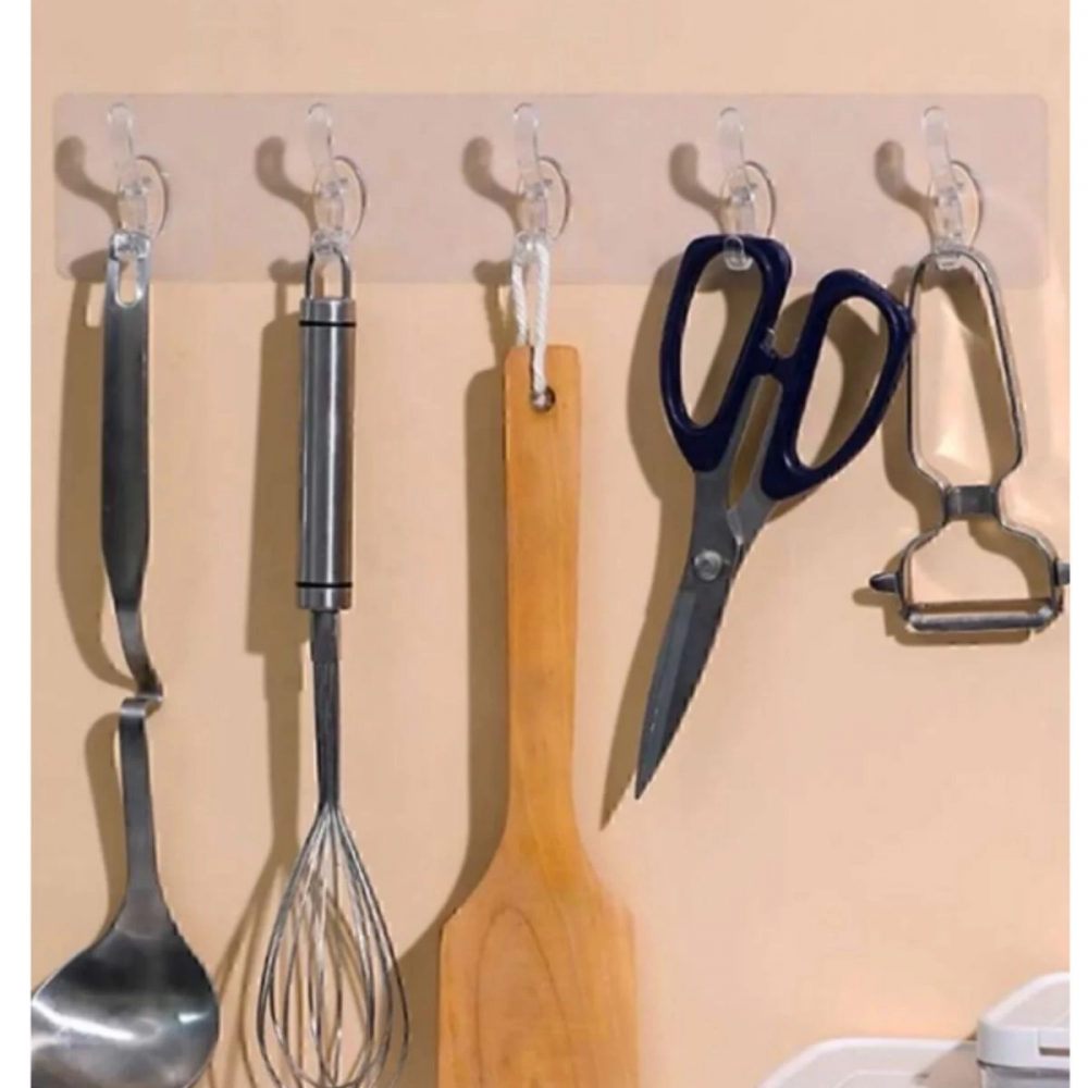 5'li Kendinden Yapışkanlı Güçlü Şeffaf Askılık - Kapı Arkası Mutfak Duvar Banyo Askı