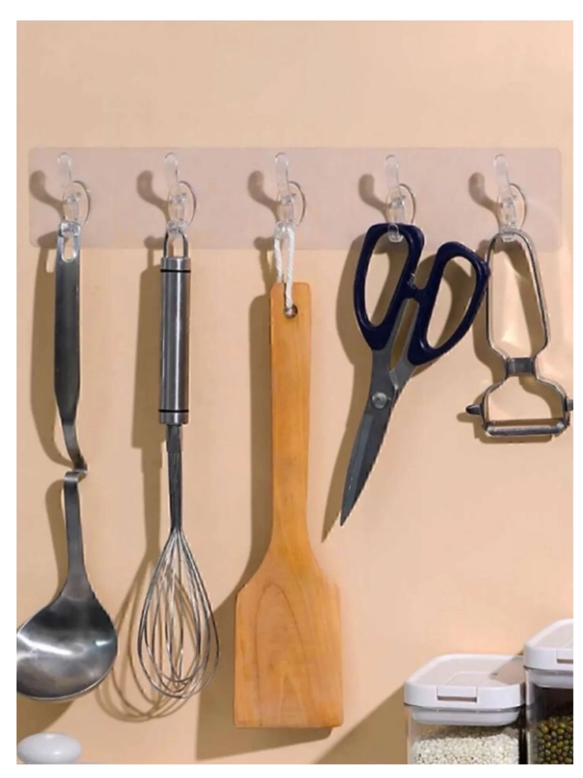 5'li Kendinden Yapışkanlı Güçlü Şeffaf Askılık - Kapı Arkası Mutfak Duvar Banyo Askı