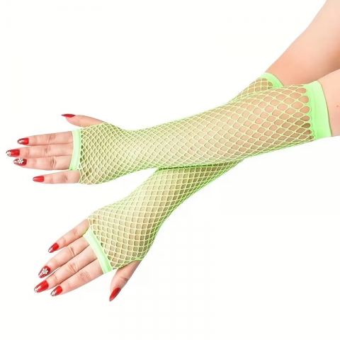 80’ler 90’lar Retro Neon Yeşil File Parmaksız Eldiven 26 Cm