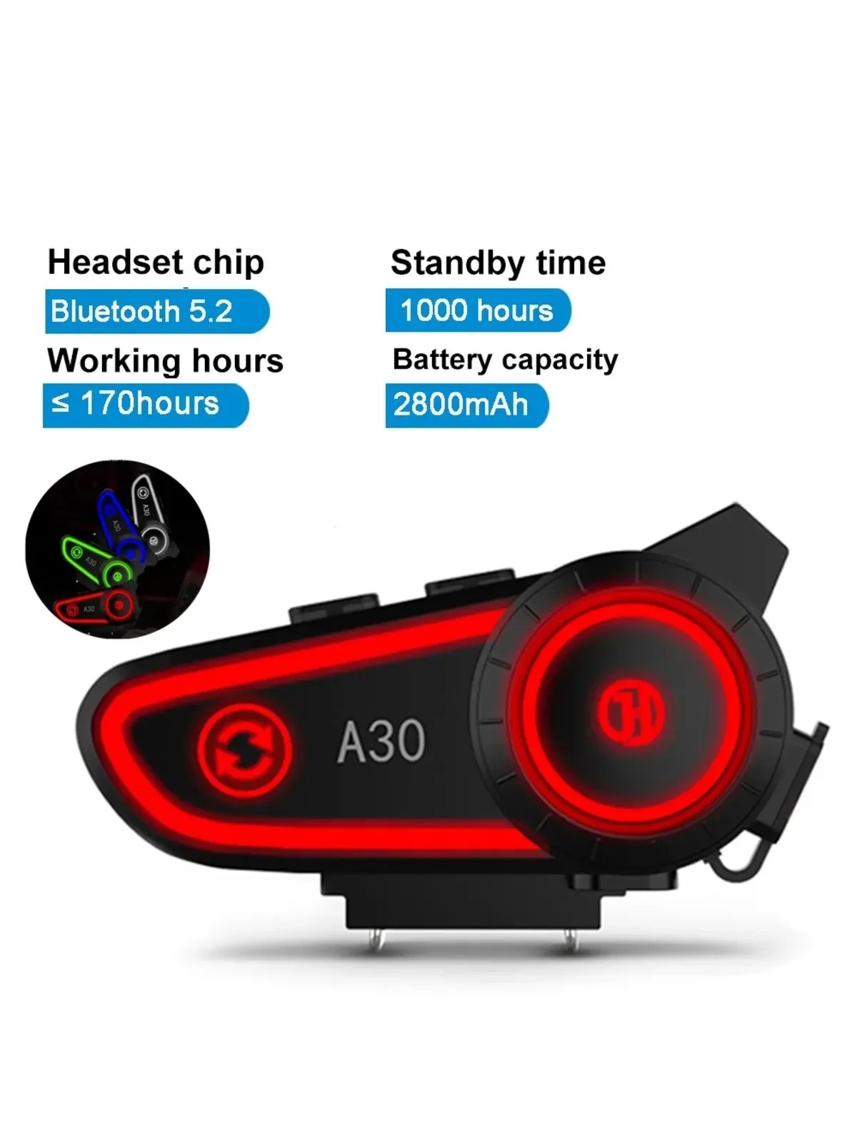 A30 Motosiklet Kask Kulaklık Intercom Işıklı 2 Eşleşme Özellikli