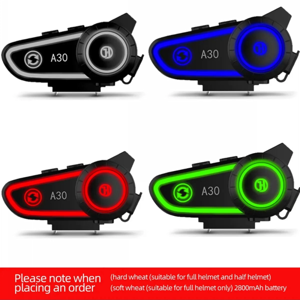 A30 Motosiklet Kask Kulaklık Intercom Işıklı 2 Eşleşme Özellikli