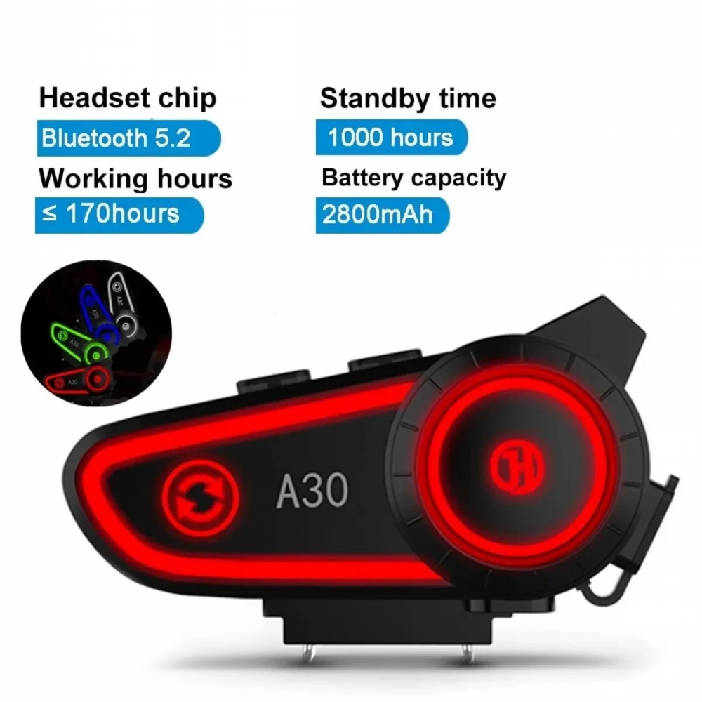 A30 Motosiklet Kask Kulaklık Intercom Işıklı Motorsiklet Interkom