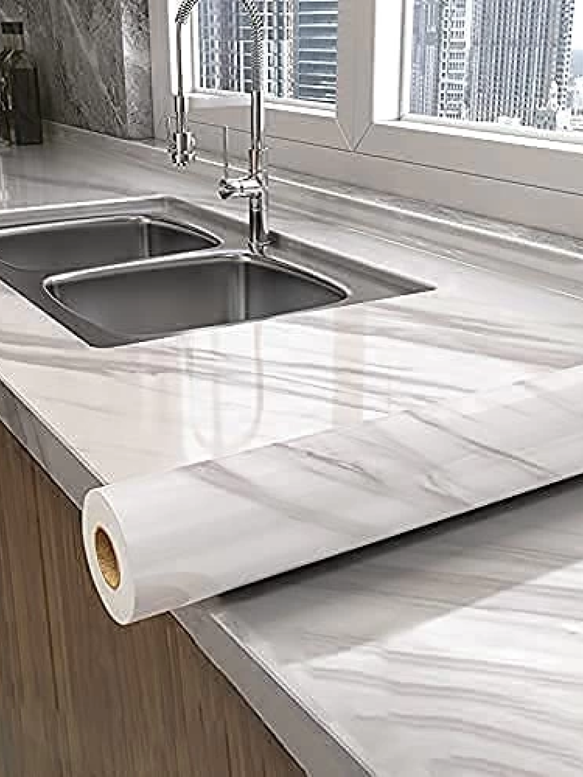 Açık Mermer Desenli Yapışkanlı Kaplama Kağıdı  Büyük Boy 5 Metre