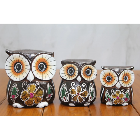 Ahşap 3'lü Baykuş Seti Polos:1