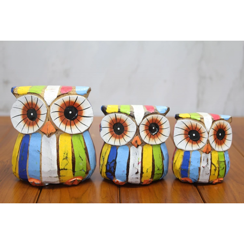 Ahşap 3'lü Baykuş Seti Polos:4