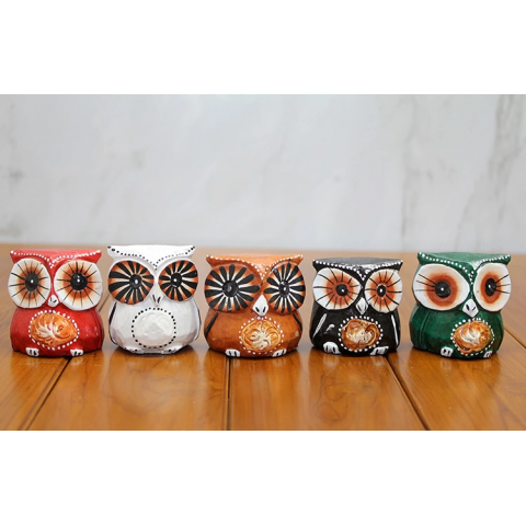 Ahşap 5'li Baykuş Seti Polos:8