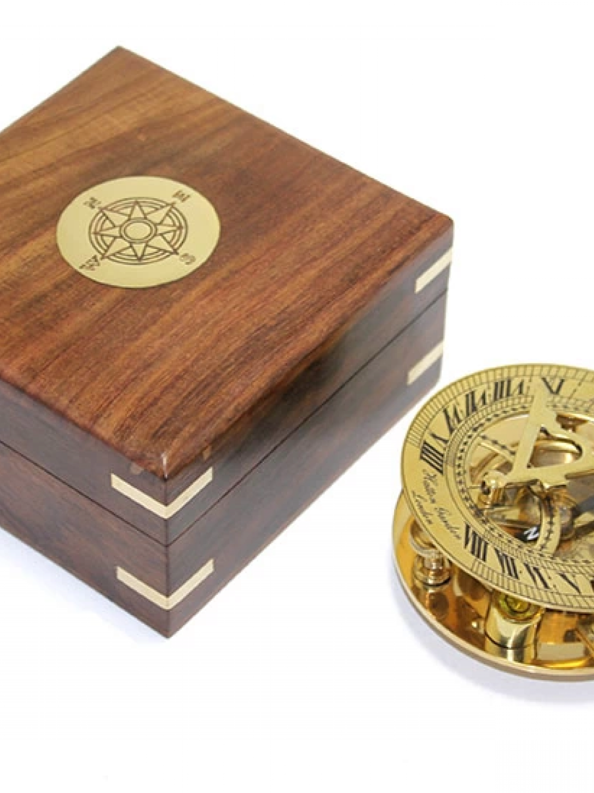 Ahşap Kutulu Pirinç Güneş Saati Ve Pusula Modeli 2213