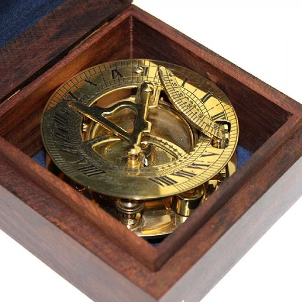 Ahşap Kutulu Pirinç Güneş Saati Ve Pusula Modeli 2213