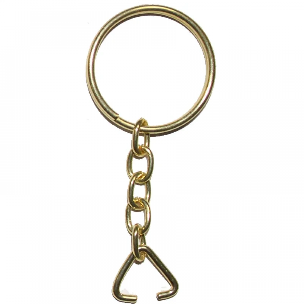 Anahtarlık Halkası, Halka + Zincir + Üçgen, 24mm, Altın, Sarı, 1000 Adet