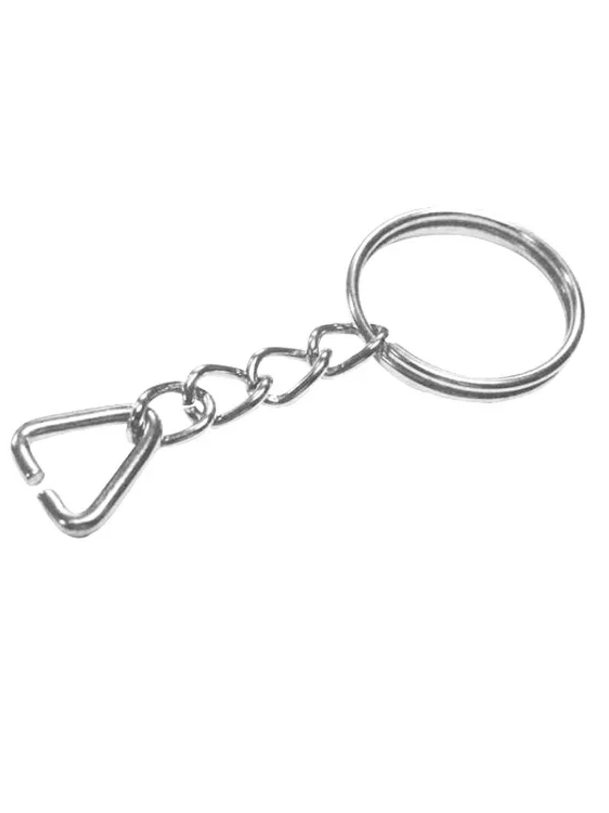 Anahtarlık Halkası, Halka + Zincir + Üçgen, 24mm, Gümüş, Nikel, 1 Adet