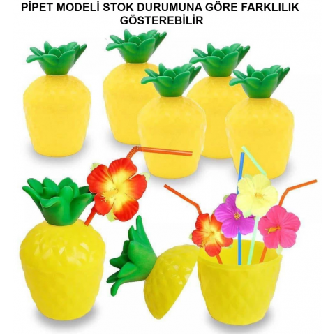 Ananas Hawaii Luau Aloha Pipetli İçecek Kabı Bardak 10x13 Cm 1 Adet