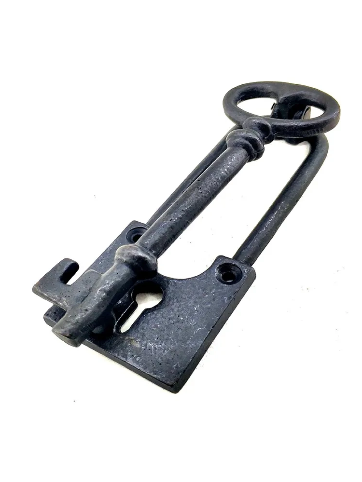 Antika Tarz Dekoratif Pirinç Anahtar Kapı Tokmağı, Taktak - 170x60mm, Oksit