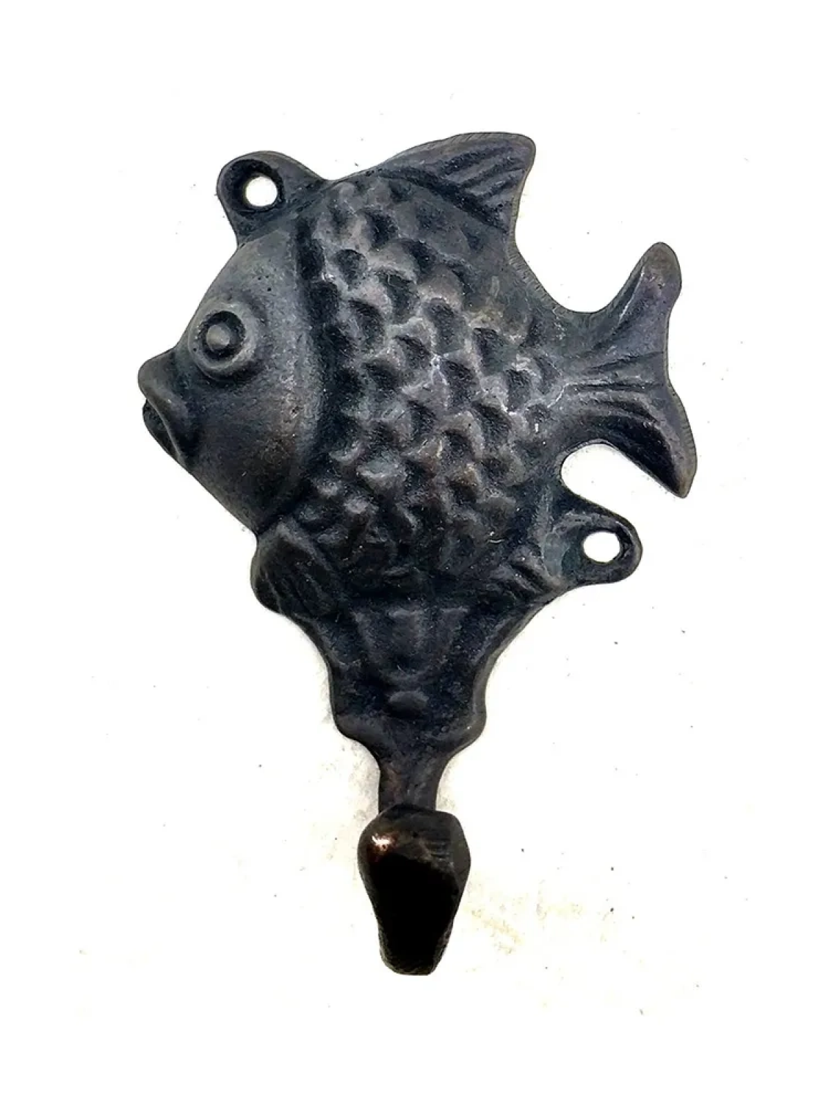 Antika Tarz Dekoratif Pirinç Balık Figürlü Askı - 84x51mm, Oksit